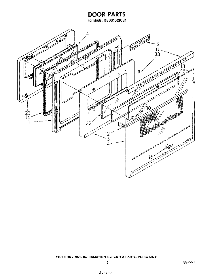 DOOR Diagram and Parts List for KEDS100SCB1  KitchenAid Range