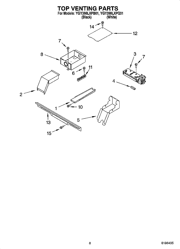 TOP VENTING PARTS, OPTIONAL PARTS (NOT INCLUDED) Diagram and Parts List for YGY398LXPB01  Whirlpool Range