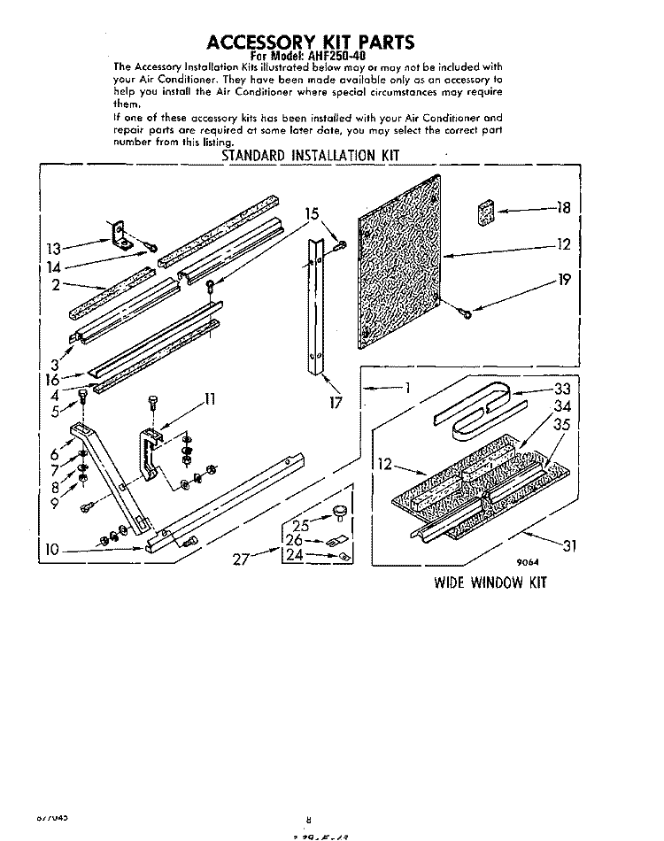 ACCESSORY KIT Diagram and Parts List for AHF25040  Whirlpool Air Conditioner