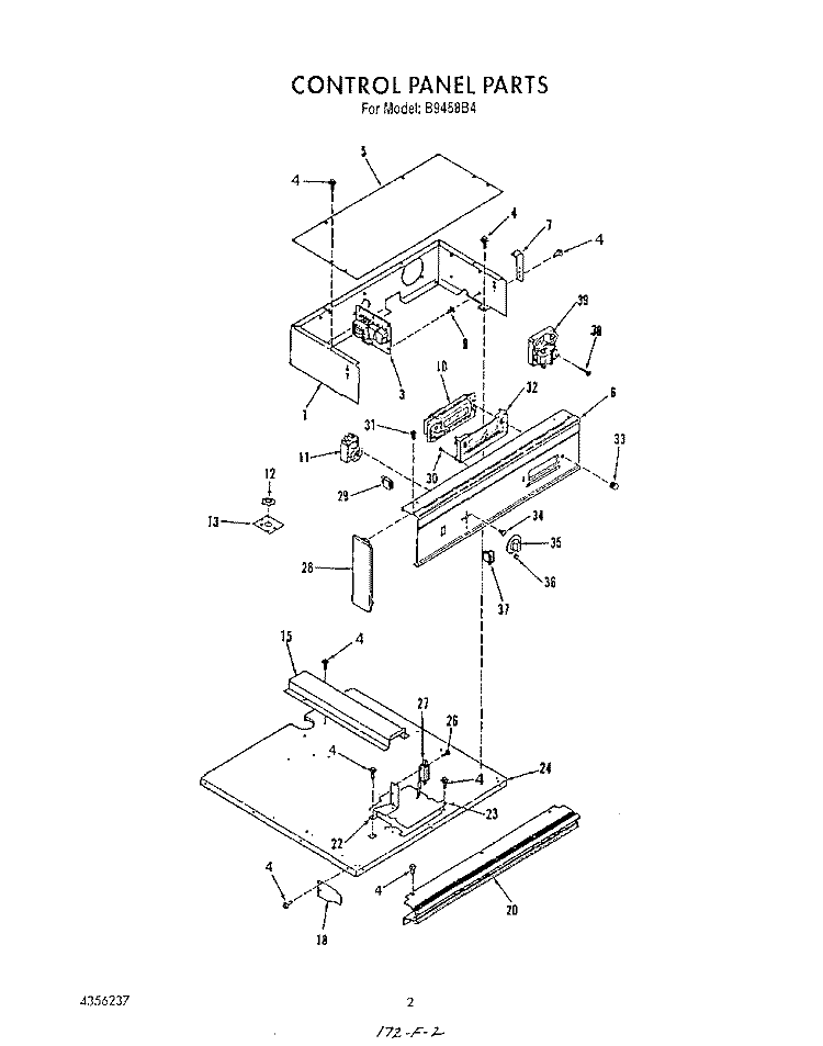 CONTROL PANEL Diagram and Parts List for B9458B4  Roper Wall Oven