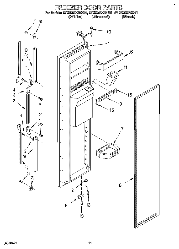 FREEZER DOOR Diagram and Parts List for 4YED25DQAB01  Whirlpool Refrigerator