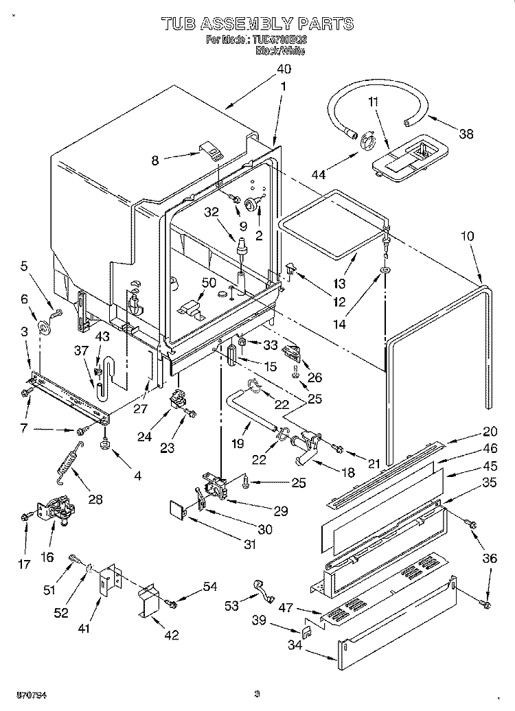 TUB ASSEMBLY Diagram and Parts List for TUD5700EQ3  Estate Dishwasher