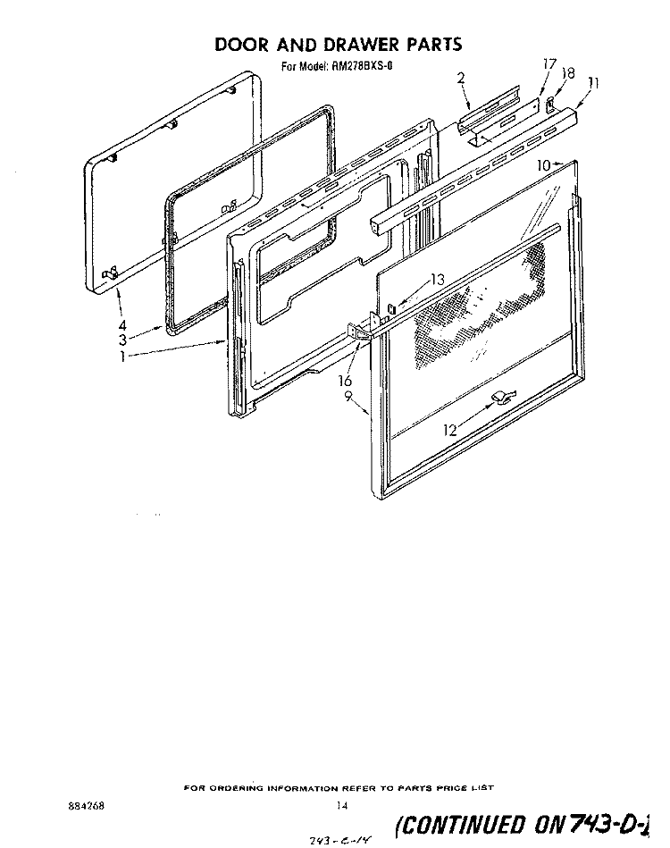 DOOR AND DRAWER Diagram and Parts List for RM278BXS0  Whirlpool Microwave Oven Combo