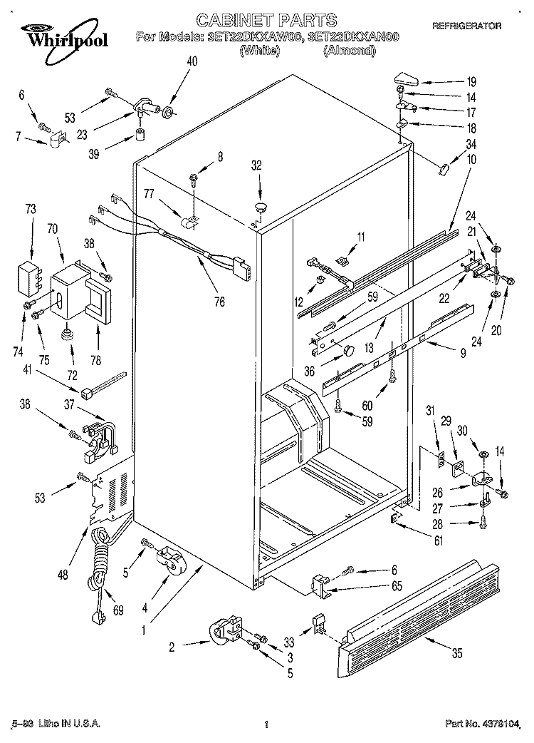 CABINET Diagram and Parts List for 3ET22DKXAN00  Whirlpool Refrigerator