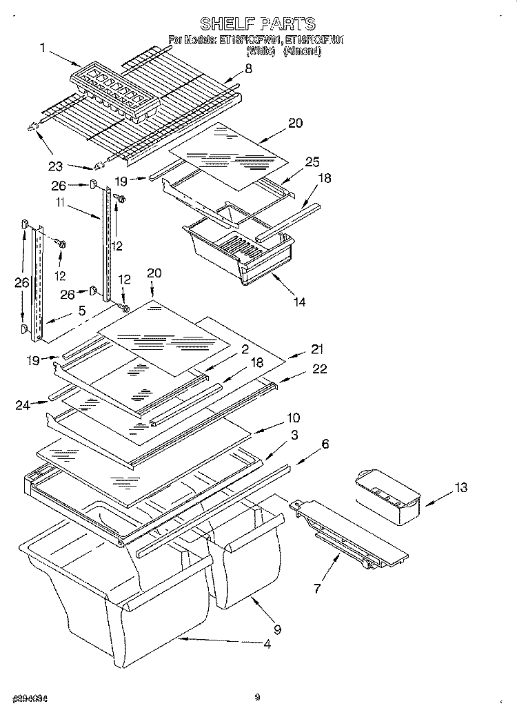 SHELF, LIT/OPTIONAL Diagram and Parts List for ET18PKXFN01  Whirlpool Refrigerator