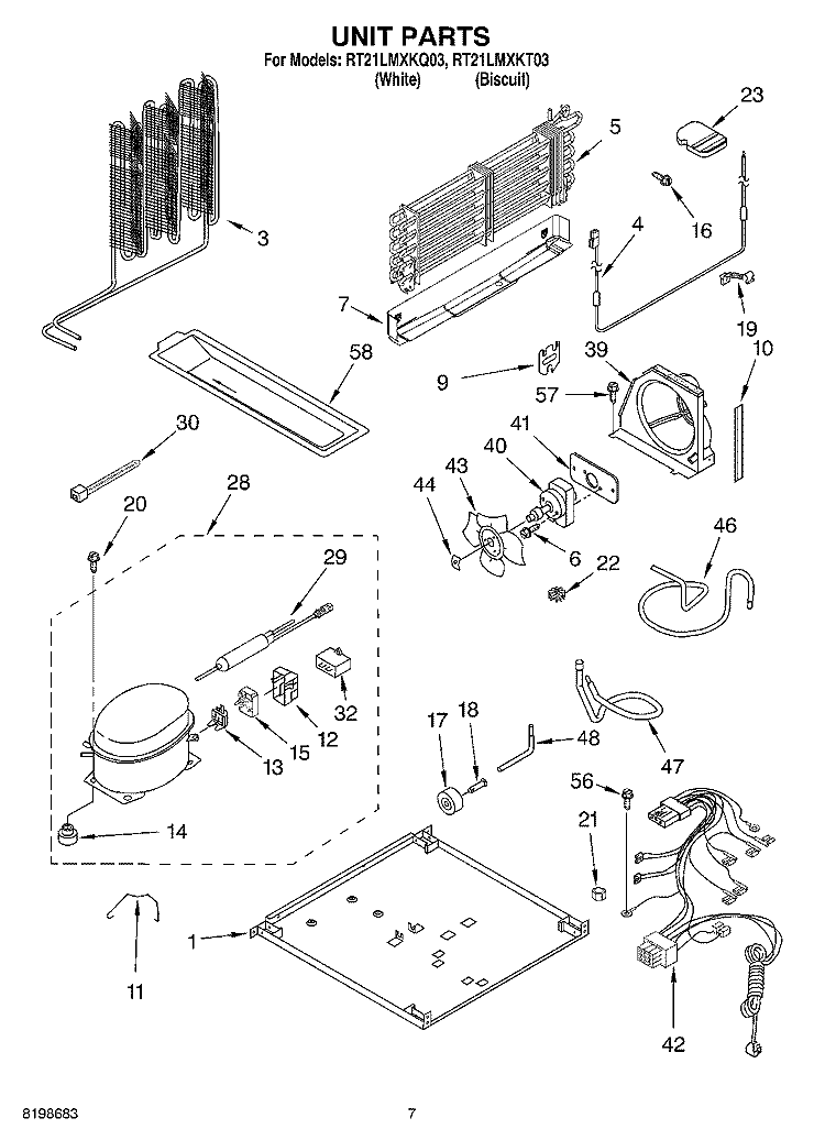UNIT PARTS Diagram and Parts List for RT21LMXKQ03  Roper Refrigerator