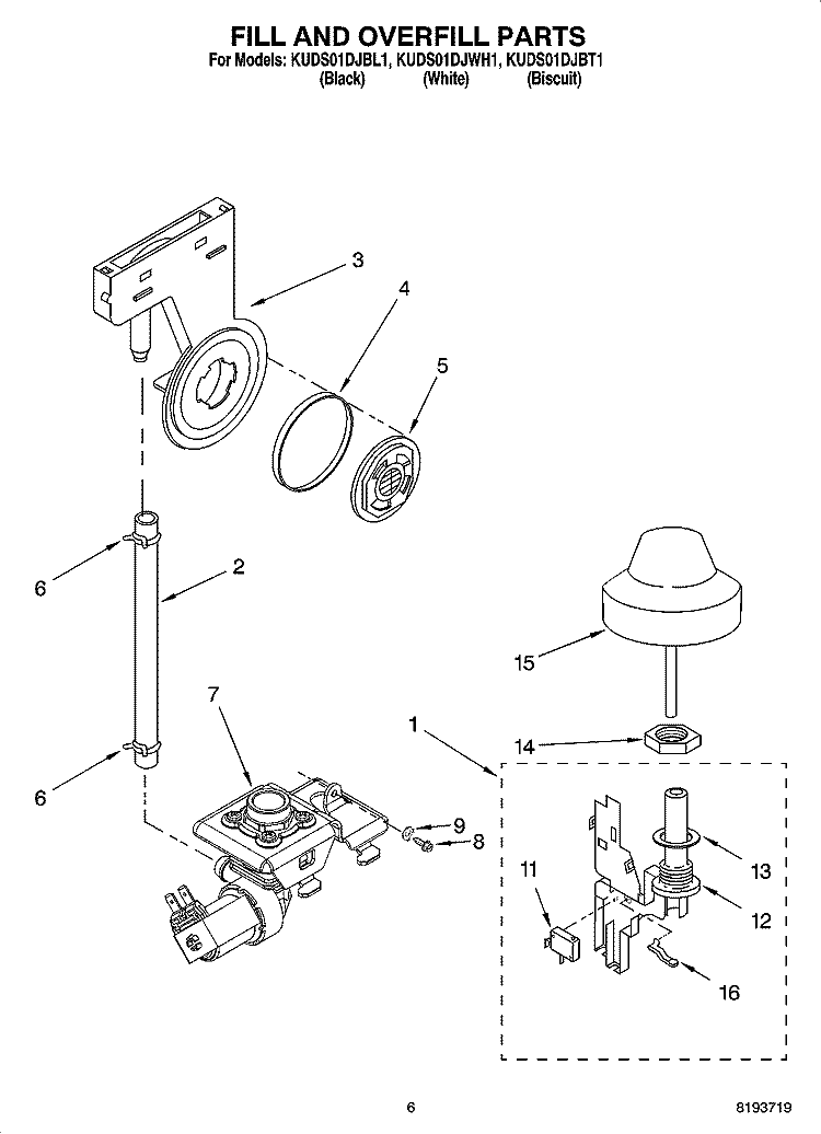 FILL AND OVERFILL PARTS Diagram and Parts List for KUDS01DJBT1  KitchenAid Dishwasher