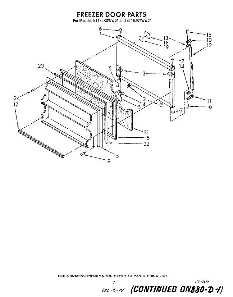 FREEZER DOOR Diagram and Parts List for ET16JKXWN01  Whirlpool Refrigerator