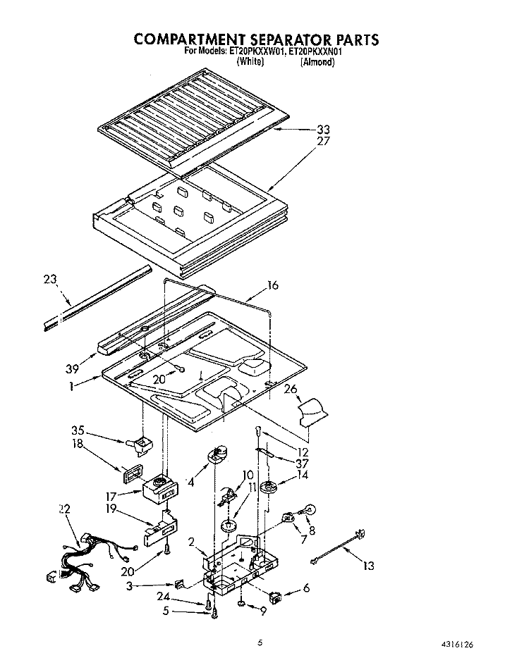 COMPARTMENT SEPARATOR Diagram and Parts List for ET20PKXXW01  Whirlpool Refrigerator