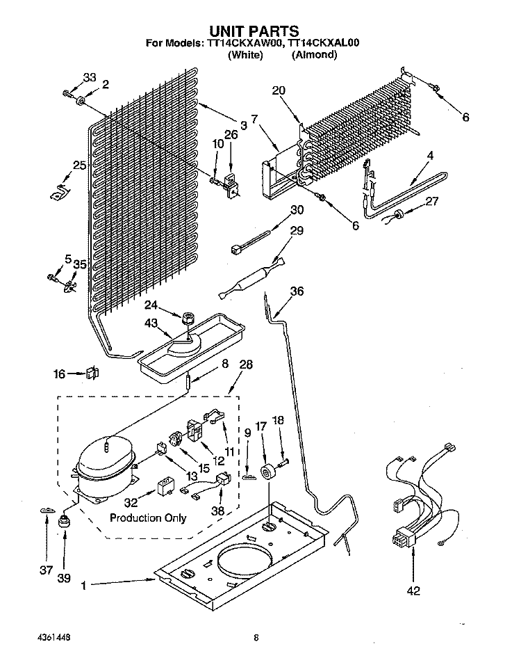 UNIT Diagram and Parts List for TT14CKXAW00  Estate Refrigerator