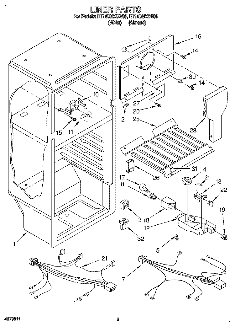 LINER, LIT/OPTIONAL Diagram and Parts List for RT14DMXDN00  Roper Refrigerator