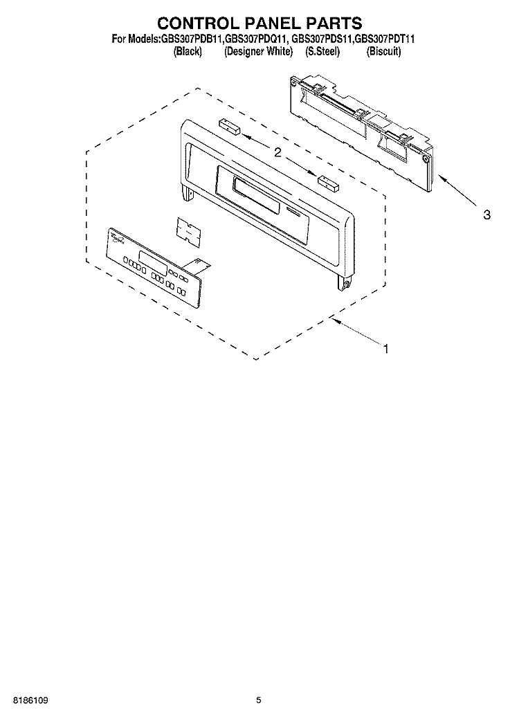 CONTROL PANEL PARTS Diagram and Parts List for GBS307PDB11  Whirlpool Wall Oven