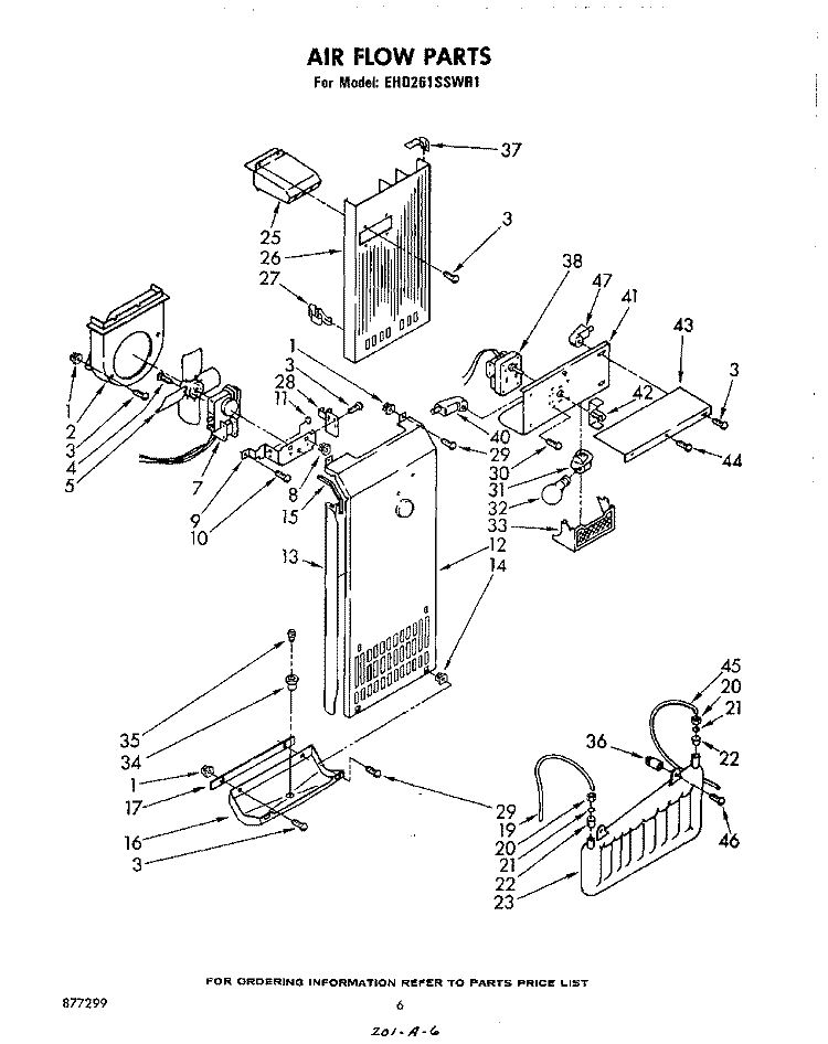 AIR FLOW Diagram and Parts List for EHD261SSWR1  Whirlpool Refrigerator