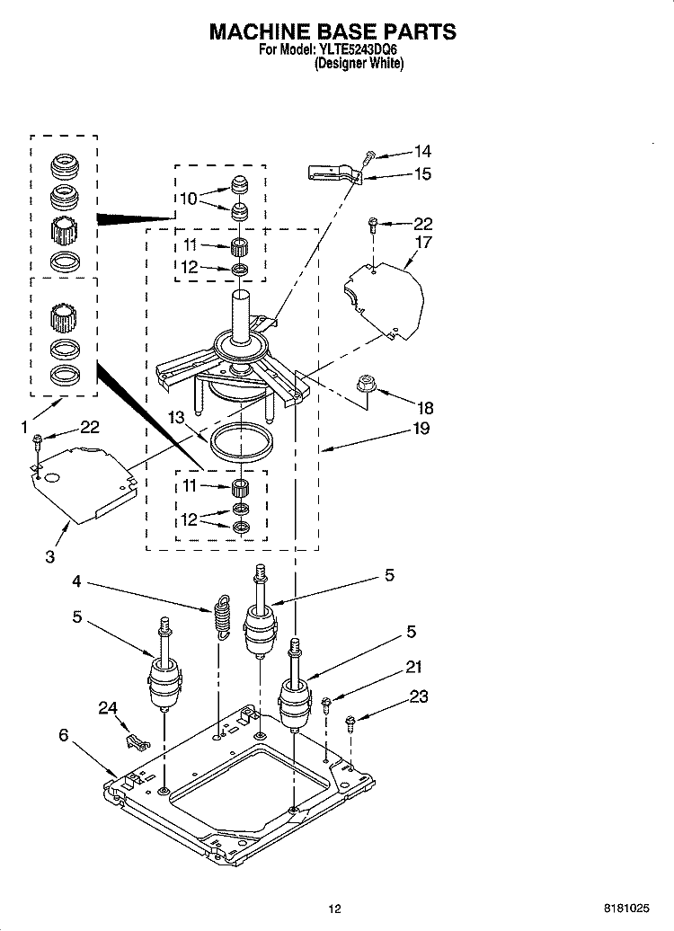 MACHINE BASE PARTS Diagram and Parts List for YLTE5243DQ6  Whirlpool Washer Dryer Combo