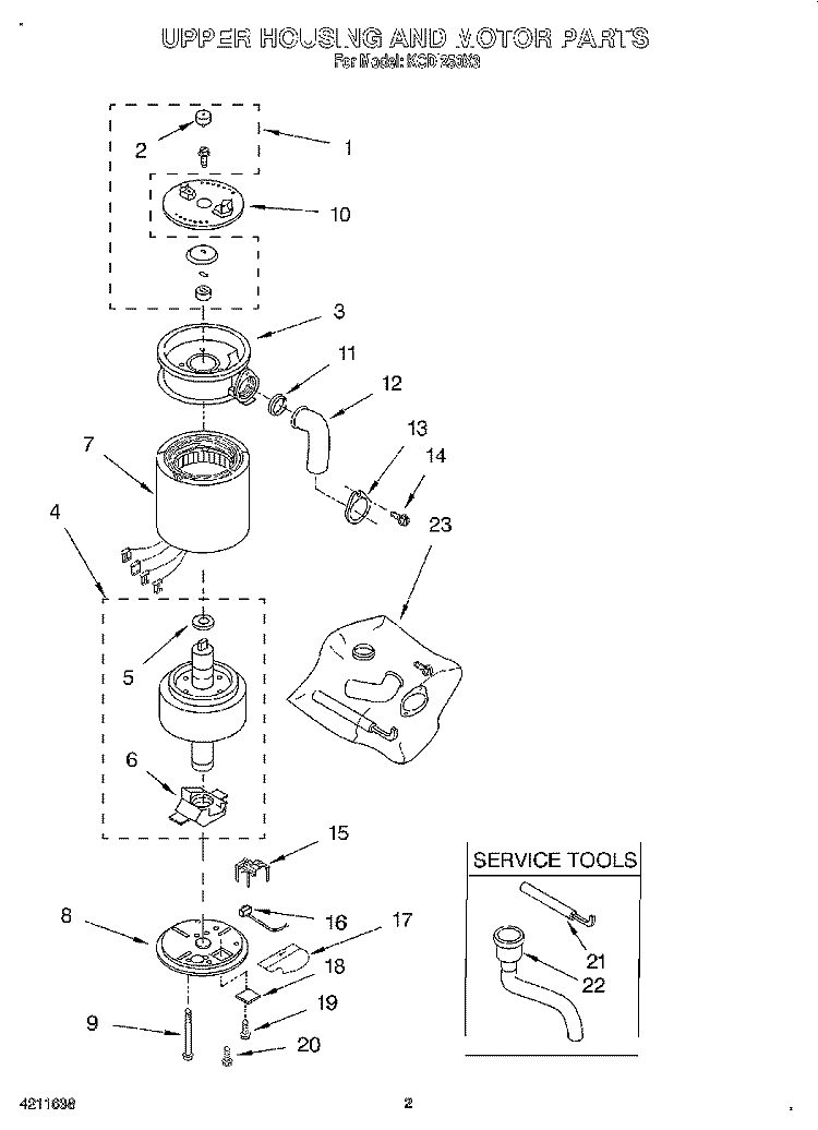 SECTION Diagram and Parts List for KCDI250X3  KitchenAid Food Waste Disposer