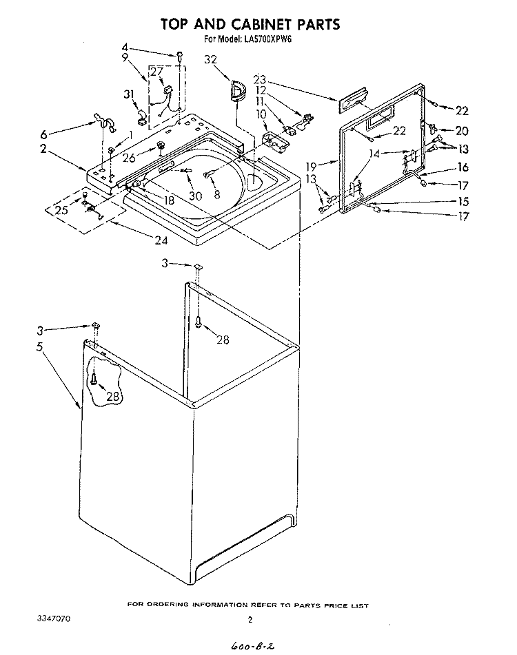 TOP AND CABINET , LITERATURE AND OPTIONAL Diagram and Parts List for LA5700XPW6  Whirlpool Washer