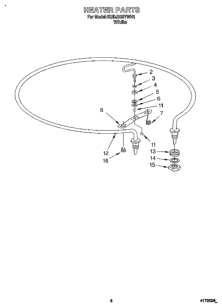 HEATER Diagram and Parts List for KUDJ230YWH3  KitchenAid Dishwasher