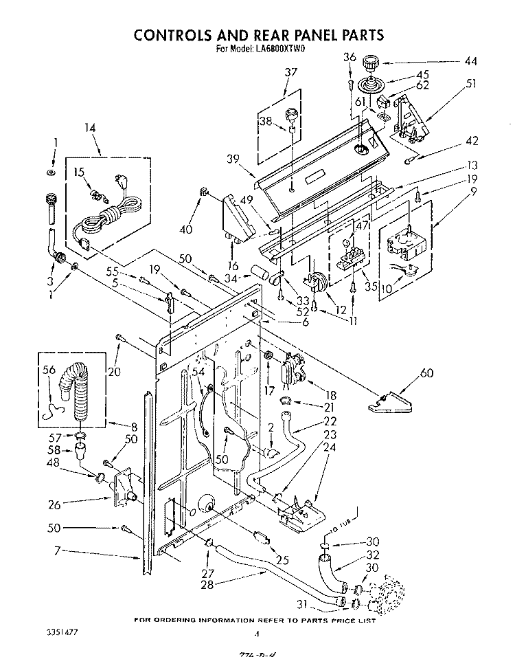 CONTROLS AND REAR PANEL Diagram and Parts List for LA6800XTF0  Whirlpool Washer