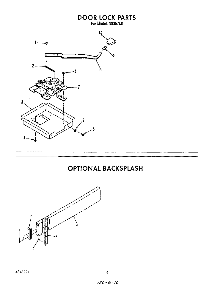 DOOR LOCK , BACKSPLASH Diagram and Parts List for N9357L0  Roper Range