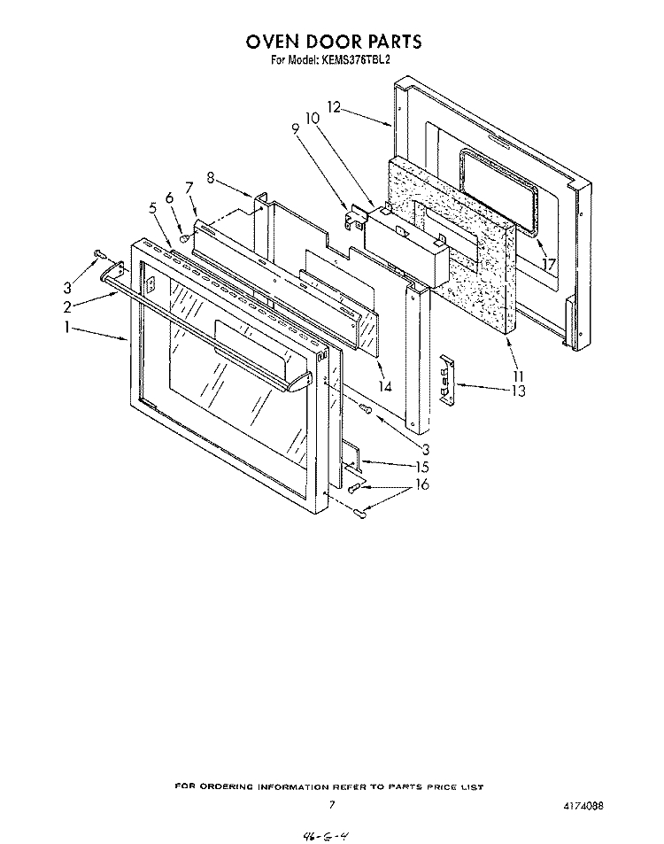 OVEN DOOR Diagram and Parts List for KEMS376TBL2  KitchenAid Microwave Oven Combo
