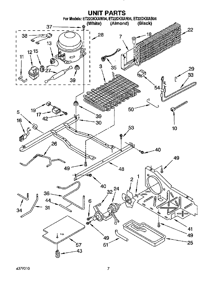 UNIT Diagram and Parts List for ET22DKXAW04  Whirlpool Refrigerator