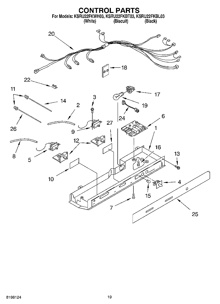 CONTROL Diagram and Parts List for KSRU22FKBL03  KitchenAid Refrigerator