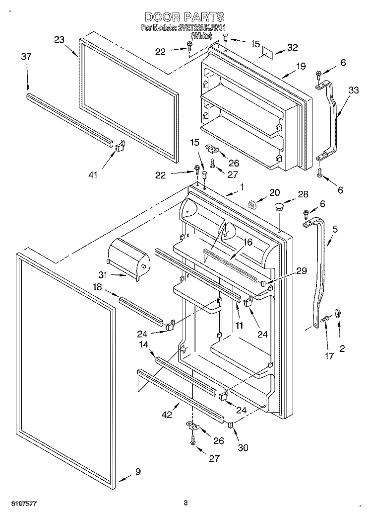 DOOR Diagram and Parts List for 2VET22NKJW01  Whirlpool Refrigerator