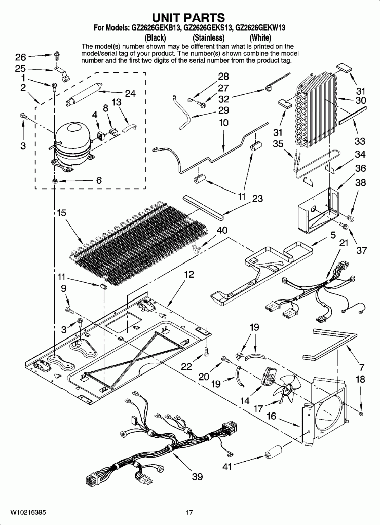 UNIT PARTS Diagram and Parts List for GZ2626GEKB13  Maytag Refrigerator