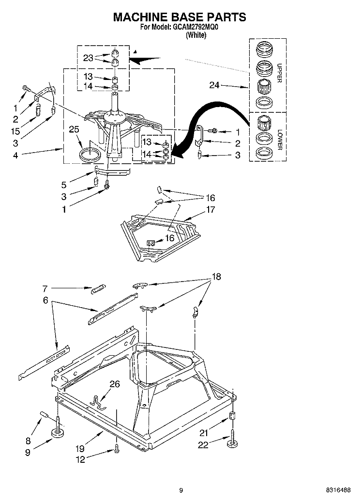 MACHINE BASE PARTS Diagram and Parts List for GCAM2792MQ0  Whirlpool Washer