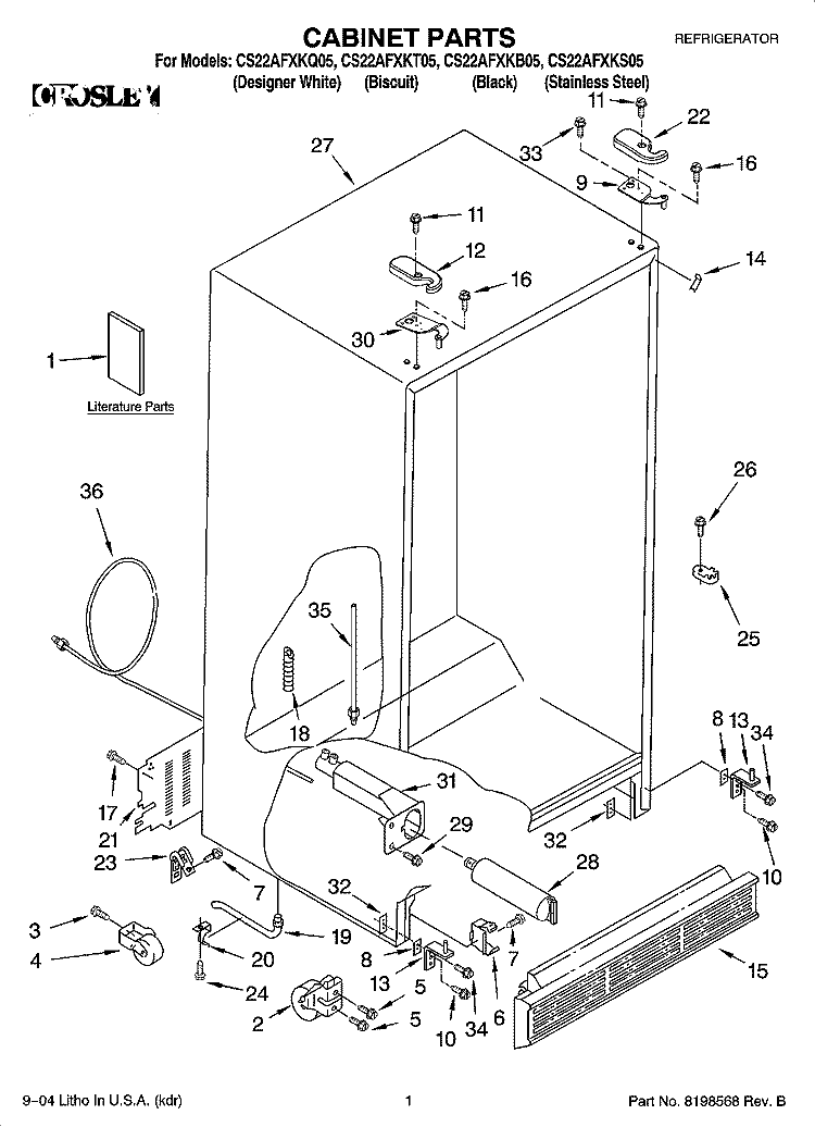 CABINET PARTS Diagram and Parts List for CS22AFXKQ05  Crosley Refrigerator