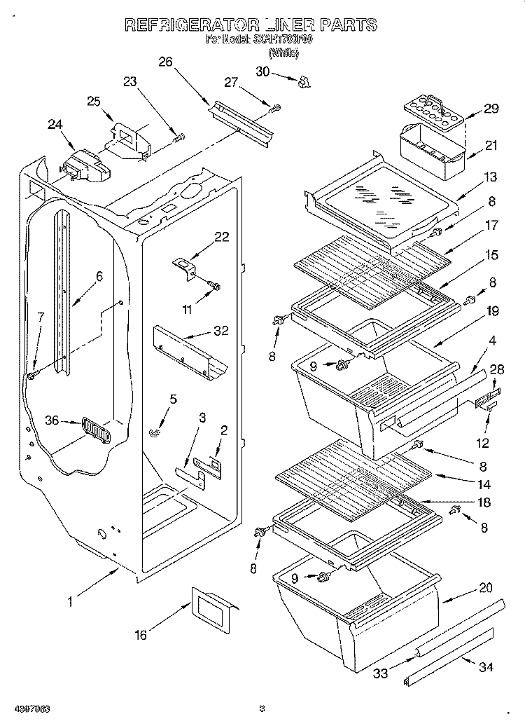 REFRIGERATOR LINER Diagram and Parts List for 3XART700F00  Whirlpool Refrigerator