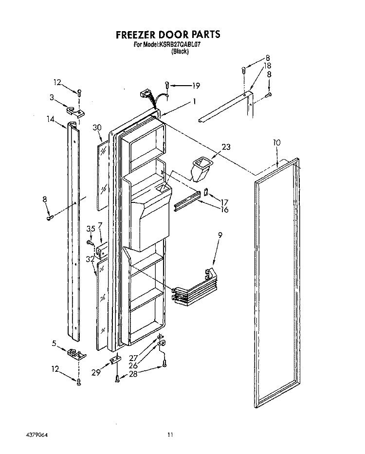 FREEZER DOOR Diagram and Parts List for KSRB27QABL07  KitchenAid Refrigerator