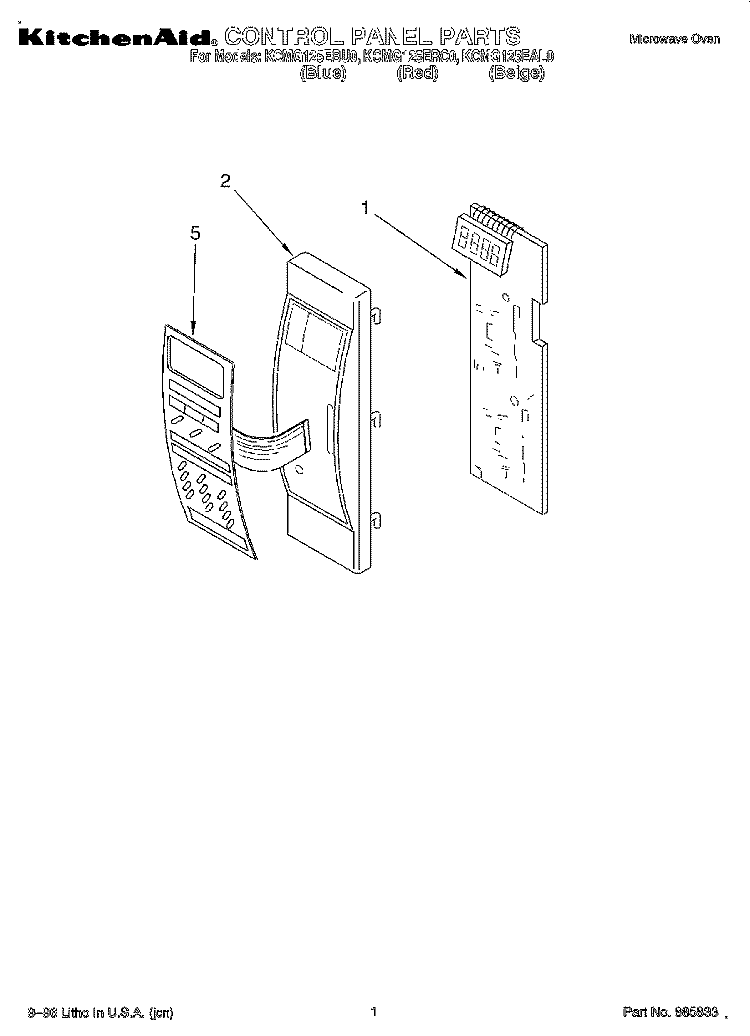 CONTROL PANEL Diagram and Parts List for KCMG125ERC0  KitchenAid Microwave