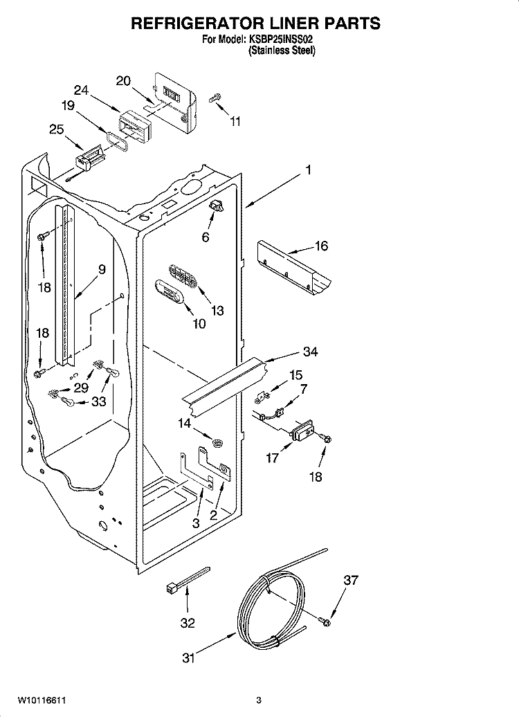 REFRIGERATOR LINER PARTS Diagram and Parts List for KSBP25INSS02  KitchenAid Refrigerator