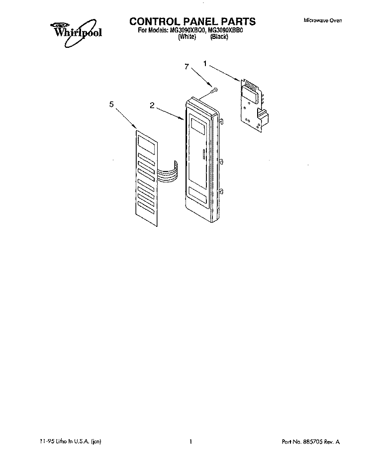 CONTROL PANEL Diagram and Parts List for MG3090XBB0  Whirlpool Microwave