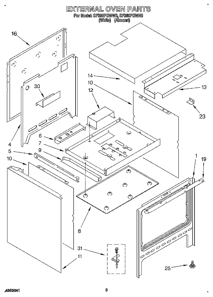 EXTERNAL OVEN Diagram and Parts List for SF380PEWN0  Whirlpool Range