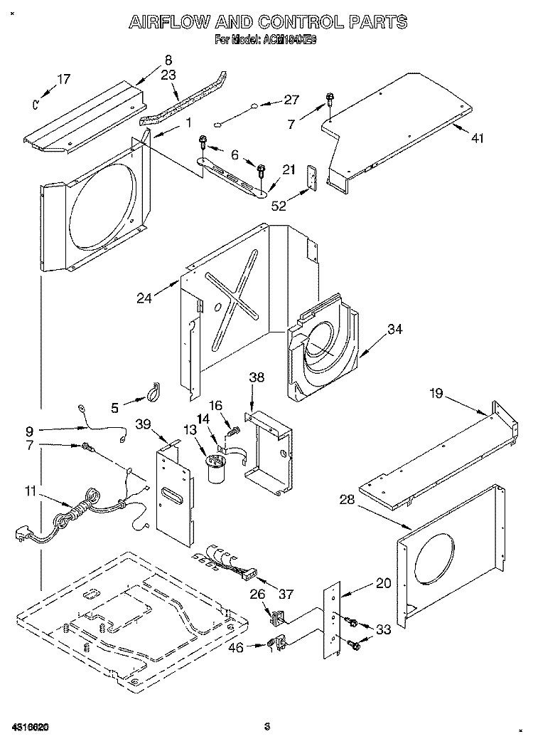 AIRFLOW AND CONTROL Diagram and Parts List for ACM184XE0  Whirlpool Air Conditioner