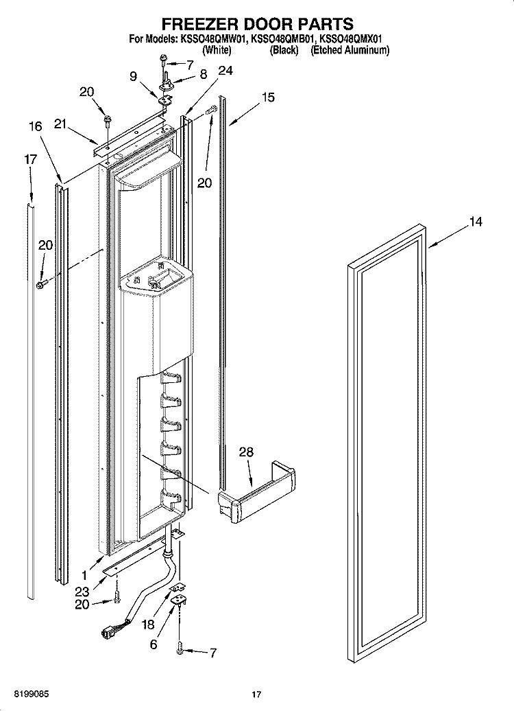 FREEZER DOOR PARTS Diagram and Parts List for KSSO48QMX01  KitchenAid Refrigerator