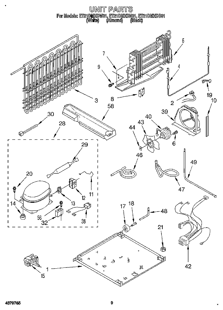 UNIT Diagram and Parts List for ET21DMXDW01  Whirlpool Refrigerator