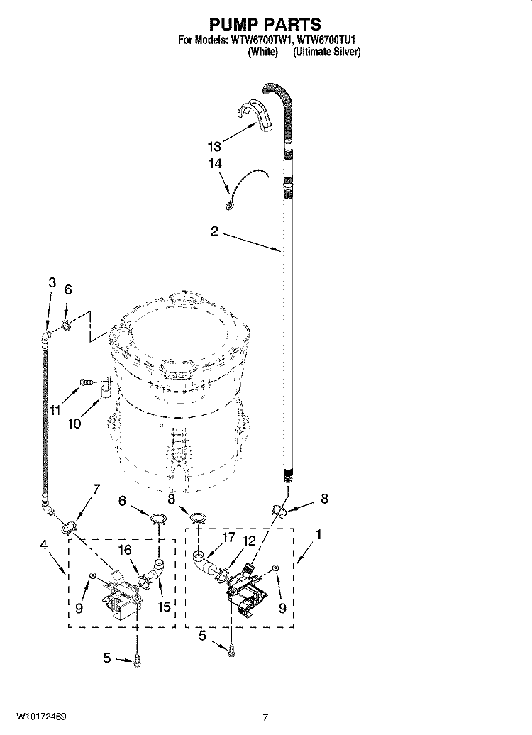 PUMP PARTS, OPTIONAL PARTS (NOT INCLUDED) Diagram and Parts List for WTW6700TW1  Whirlpool Washer