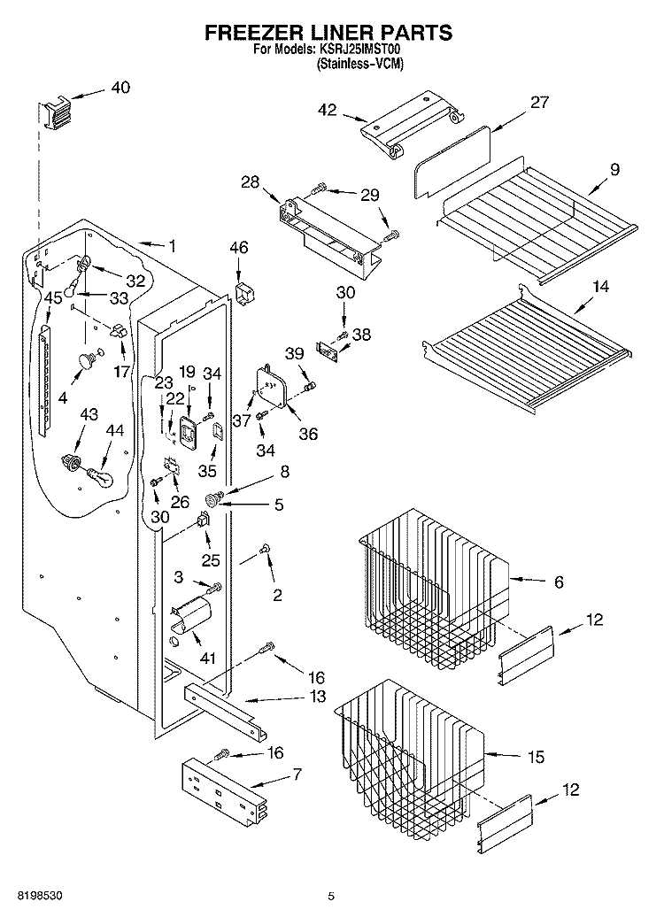 FREEZER LINER PARTS Diagram and Parts List for KSRJ25IMST00  KitchenAid Refrigerator