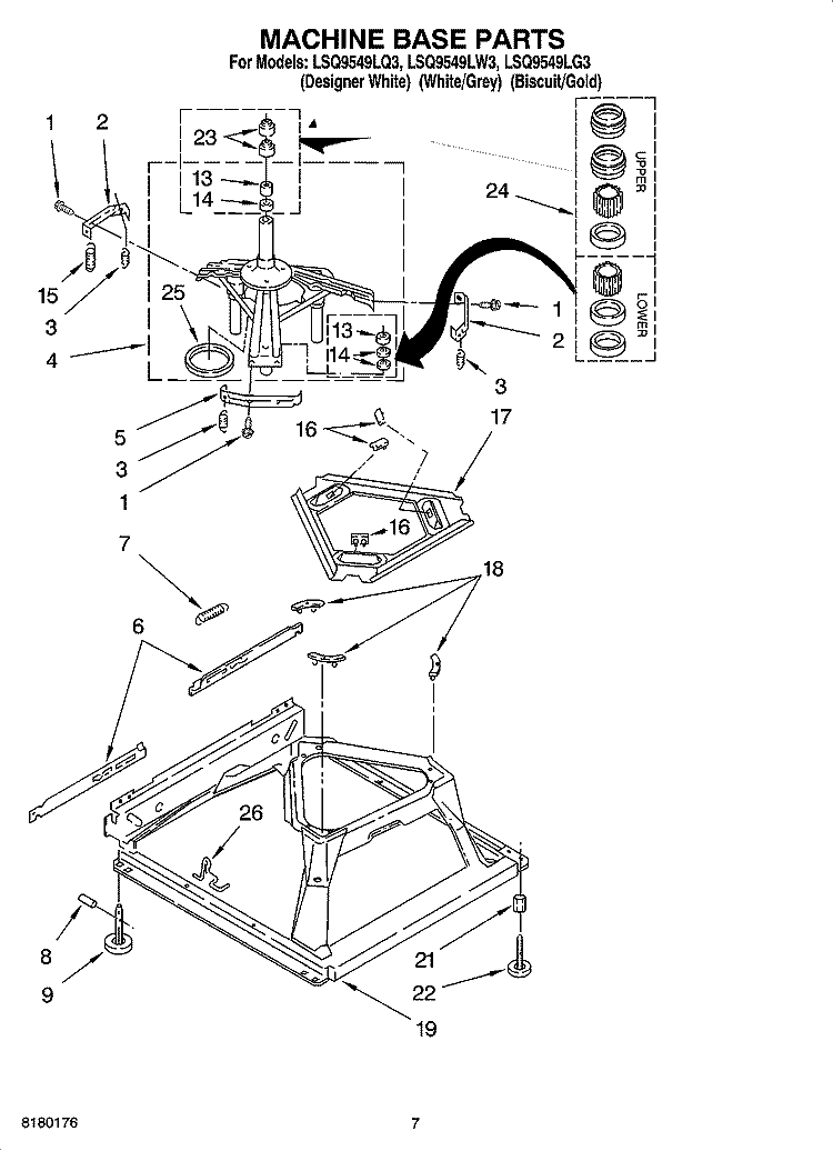 MACHINE BASE PARTS Diagram and Parts List for LSQ9549LQ3  Whirlpool Washer