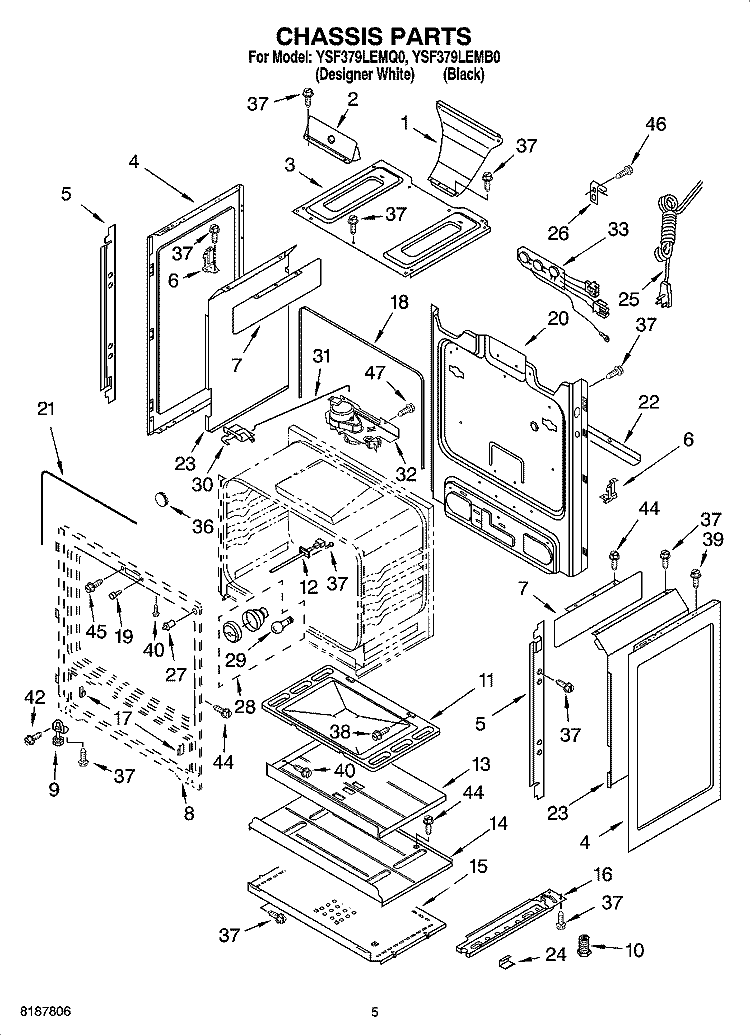 CHASSIS PARTS Diagram and Parts List for YSF379LEMB0  Whirlpool Range