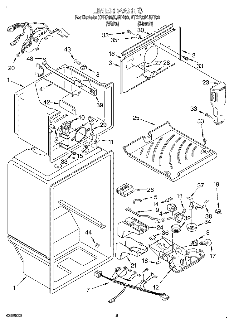 LINER Diagram and Parts List for KTRP22KJWH00  KitchenAid Refrigerator