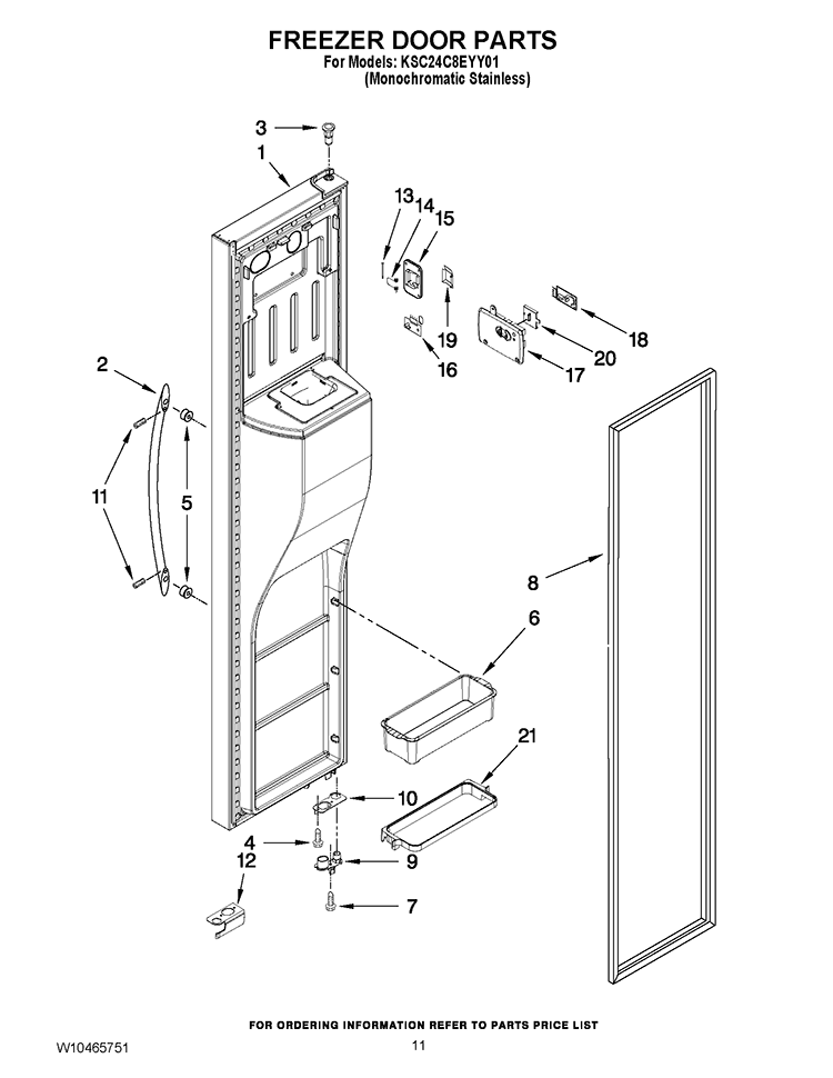 FREEZER DOOR PARTS Diagram and Parts List for KSC24C8EYY01  KitchenAid Refrigerator