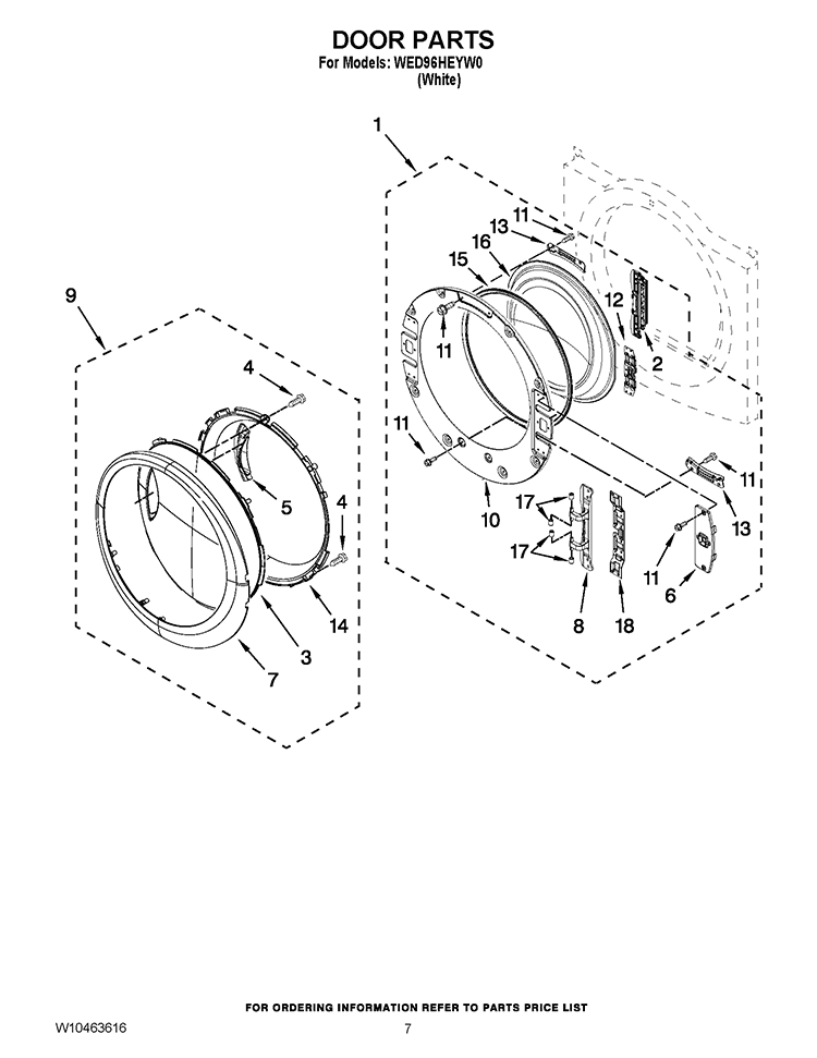 DOOR PARTS Diagram and Parts List for WED96HEYW0  Whirlpool Dryer