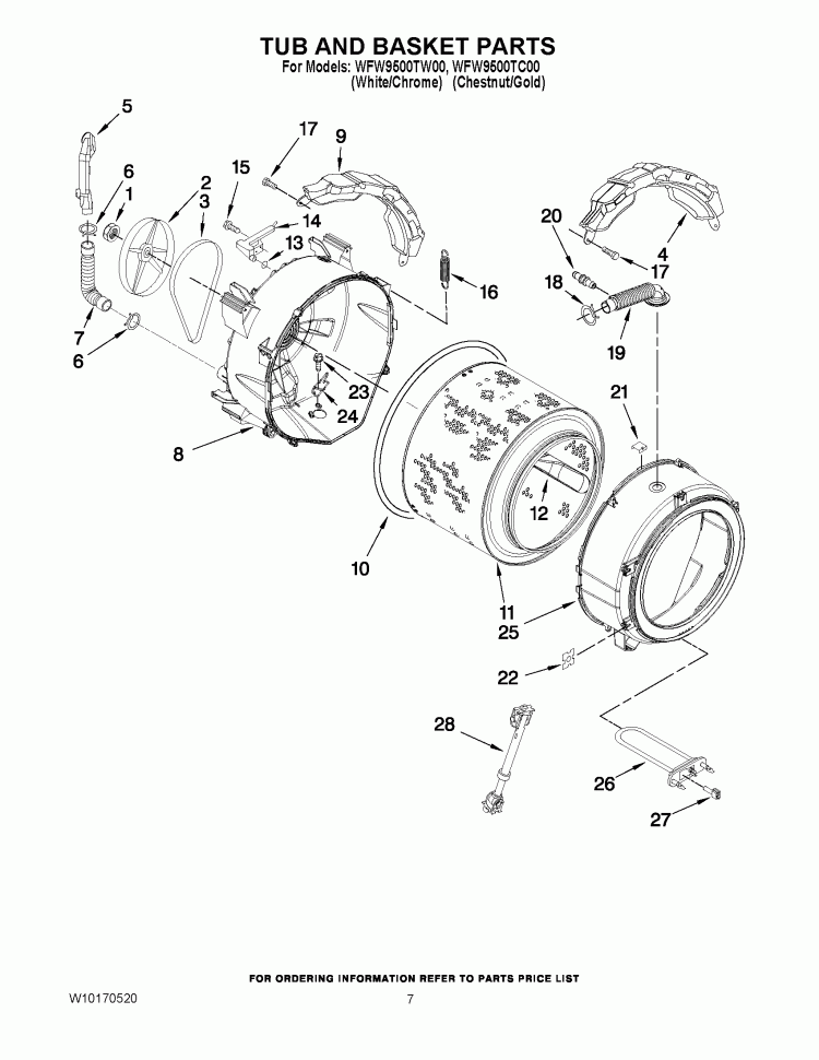 TUB AND BASKET PARTS Diagram and Parts List for WFW9500TC00  Whirlpool Washer