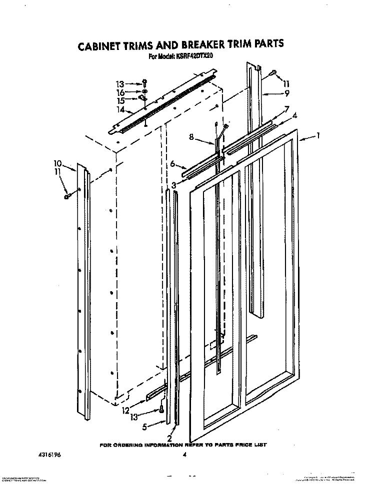 CABINET TRIMS AND BREAKER TRIM Diagram and Parts List for KSRF42DTX20  KitchenAid Refrigerator
