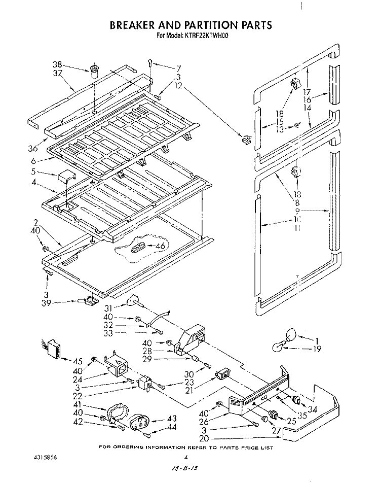 BREAKER AND PARTITION Diagram and Parts List for KTRF22KTPL00  Whirlpool Refrigerator