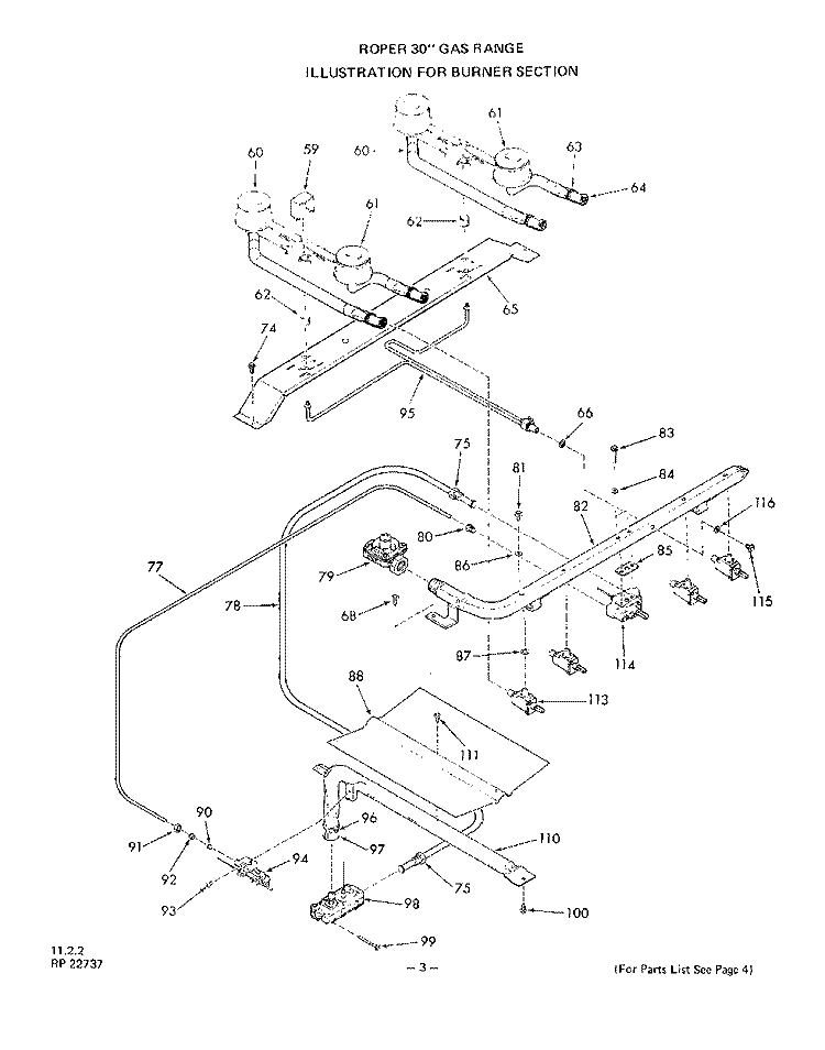 BODY Diagram and Parts List for 1303^0A  Whirlpool Range